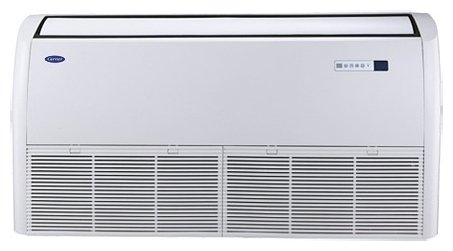 Напольно-потолочный кондиционер Carrier 42FTH0241001231/38HN0241123A Напольно-потолочный кондиционер Carrier 42FTH0241001231/38HN0241123A7.0 кВт - 24 BTU<br>Консольная сплит-система Carrier 42FTH0241001231/38HN0241123A может быть установлена как на потолке, так и на стене место монтажа определяете Вы. В длинных помещениях внутренний блок рациональнее устанавливать на потолке, направляя воздушные заслонки вглубь помещения. Для квадратных помещений будет более удобна настенная установка. Компактные размеры и современный стильный дизайн внутреннего блока позволяют вписать его практически в любой интерьер, не нарушив его вида.<br>Особенности кондиционера:<br><br>Имеет два способа установки: на потолке и на стене<br>Работает на охлаждение и обогрев воздуха<br>Имеет режим вентиляции без изменения температуры воздуха<br>Автоматическое поддержание температуры<br>Режим мягкого осушения воздуха при чрезмерной влажности<br>Управление работой с пульта ДУ<br>Равномерное распределение воздуха в помещении<br>Озонобезопасный фреон R410A<br>Автоматический перезапуск с сохранением настроек<br>Дренажная помпа поднимает конденсат на750 мм<br>Возможно подключение сигнализации и удаленного выключателя<br>Самодиагностика неисправностей<br>Имеется таймер вкл/выкл<br>Усовершенствованная конструкция поддона для конденсата<br>Новая конструкция электромонтажной коробке обеспечивает легкий доступ<br>Регулировка скорости вращения вентилятора<br>Возможна регулировка направления потока воздуха<br>Система против образования льда<br>Имеет функцию запоминания настроек<br>Наружная панель легко моется<br>Универсальные комплектующие снижают ремонт прибора<br>Компактный размер и современный дизайн внутреннего блока<br><br>Сплит-система компании Carrier консольного типа имеет два вида монтажа: внизу на стене и на потолке. Одним из преимуществ кондиционера такого типа является то, что для установки внутреннего блока совершенно не обязательно иметь подвесной потолок, а его компактные размеры позволят разместить прибор даже при ограниченном пространстве.<br>Возможность регулирования скорости вращения вентилятора и направления воздушных заслонок позволяет создать наиболее комфортный и равномерный обдув. Мощный вентилятор очень быстро распределяет охлажденный воздух по всей площади помещения, создавая в нем установленную Вами температуру воздуха.<br>Поддон, предназначенный для сбора конденсата, имеет новую усовершенствованную конструкцию: с внутренней стороны он покрыт пластиком, а снаружи имеет слой вспененной теплоизоляции. Благодаря этим изменениям, конденсируемая влага не скапливается на корпуса блока и не стекает с него.<br>Функция авторестарта, имеющаяся в напольно-потолочном кондиционере Carrier, позволяет самостоятельно возобновлять работу сплит-системы после возникновения любых проблем с подачей электроэнергии. Кондиционер включается автоматически и продолжает свою работу в том же режиме, в котором он работал до сбоя в электросети.<br><br>Страна: США<br>Охлаждение, кВт: 7,2<br>Обогрев, кВт: 7,5<br>Воздухообмен, мsup3;/ч: 1400<br>Осушение, л/час: None<br>Уровень шума внеш/внутр.б., Дба: 56/43<br>Габариты внут. блока, ВШГ: 67.5x128.5x23.5 см<br>Габариты внеш. блока ВШГ: 69.5x84.5x32.4 см<br>Вес внеш. блока, Кг: 59<br>Вес внутр. блока, Кг: 23<br>Режимы работы: охлаждение, обогрев, вентиляция, осушение<br>Площадь, м?: 72<br>Режим приточной вентиляции: Нет<br>Компрессор: Не инвертор<br>Сенсор движения: Нет<br>Фильтры тонкой очистки воздуха: Нет<br>Гарантия: 3 года