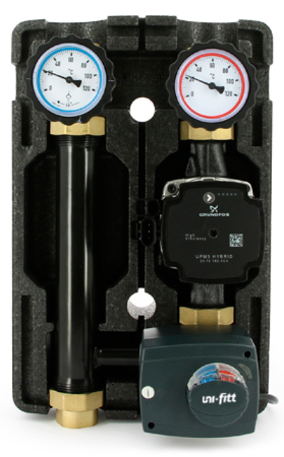 Насосная группа Uni-fitt, Uni-fitt DN25, с 3-х ход. клапаном и сервоприводом, Grundfos UPM3 HYBRID 25-70
Насосная группа Uni-fitt, Uni-fitt DN25, с 3-х ход. клапаном и сервоприводом, Grundfos UPM3 HYBRID 25-70
