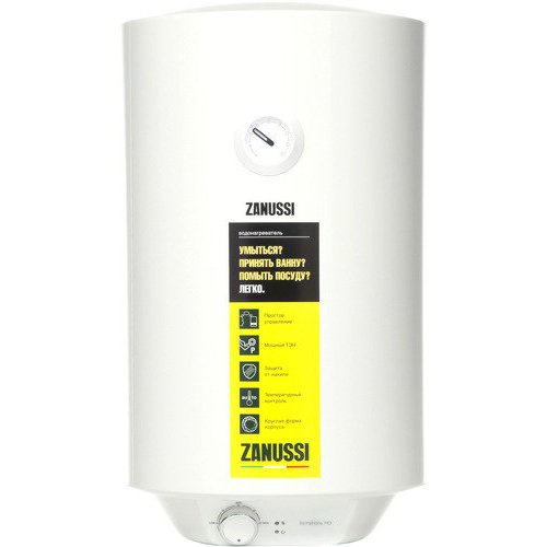 Вертикальный водонагреватель Zanussi ZWH/S 50 Symphony HD Вертикальный водонагреватель Zanussi ZWH/S 50 Symphony HD50 литров<br>Zanussi (Занусси) ZWH/S 50 Symphony HD это надежный емкостный водонагреватель для дома с эмалированным баком, который вмещает до пятидесяти литров горячей воды. Современная вертикальная модель оснащена многоуровневой системой защиты, благодаря чему эксплуатация прибора совершенно безопасна. Корпус водонагревателя выполнен в пылевлагозащитном исполнении с индексом IPX4.<br><br>Страна: Италия<br>Производитель: Китай<br>Способ нагрева: Электрический<br>Нагревательный элемент: Трубчатый<br>Объем, л: 50<br>Темп. нагрева, С: 75<br>Мощность, кВт: 1,5<br>Напряжение сети, В: 220 В<br>Плоский бак: Нет<br>Узкий бак Slim: Нет<br>Магниевый анод: Да<br>Колво ТЭНов: 1<br>Дисплей: Нет<br>Сухой ТЭН: Нет<br>Защита от перегрева: Есть<br>Покрытие бака: Эмаль<br>Тип установки: Вертикальная<br>Подводка: Нижняя<br>Управление: Механическое<br>Размеры ШхВхГ, см: 38.5x70.5x38.5<br>Вес, кг: 18<br>Гарантия: 2 года<br>Ширина мм: 385<br>Высота мм: 705<br>Глубина мм: 385
