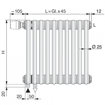 Стальной трубчатый радиатор 4-колончатый Arbonia 4060/03 N69 твв RAL 9016 фото #5