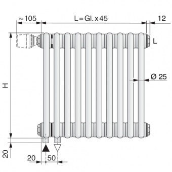 Стальной трубчатый радиатор 5-колончатый Arbonia 5250/10 N69 твв RAL 9016 фото #5