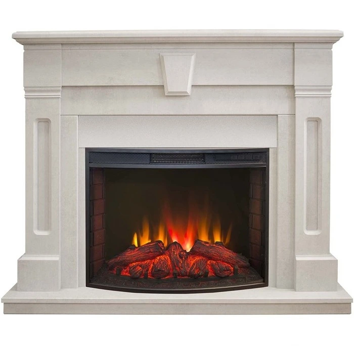 Стильный электрокамин со звуковым эффектом Real-Flame Kellie 25,5/26 WT с очагом Evrika 25,5 LED