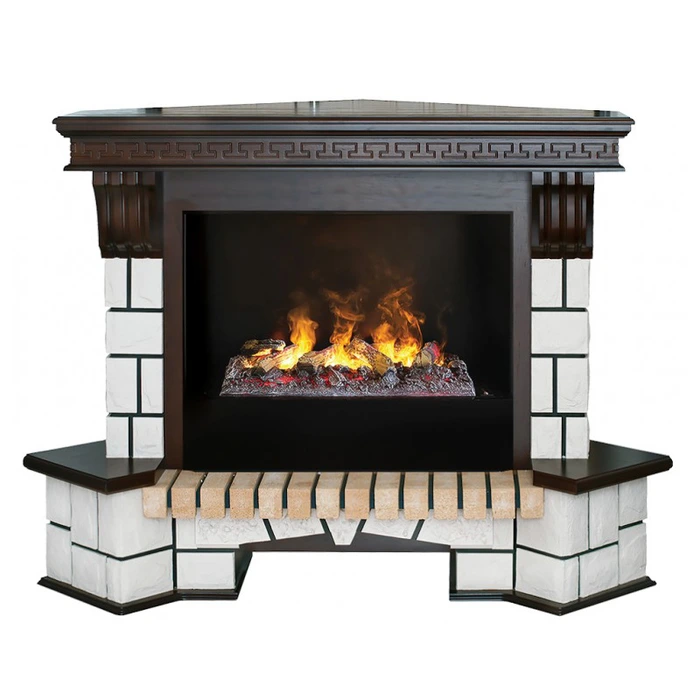 Электрокамин с широким очагом 3D Real-Flame Stone Corner 26/HL AO-217 с очагом 3D CASSETTE 630 Black Panel