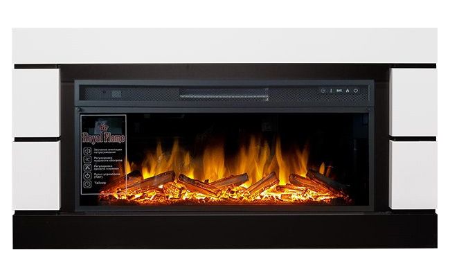 Линейный электрокамин Royal Flame Modern (белый с черным) с очагом Vision 42 LOG LED