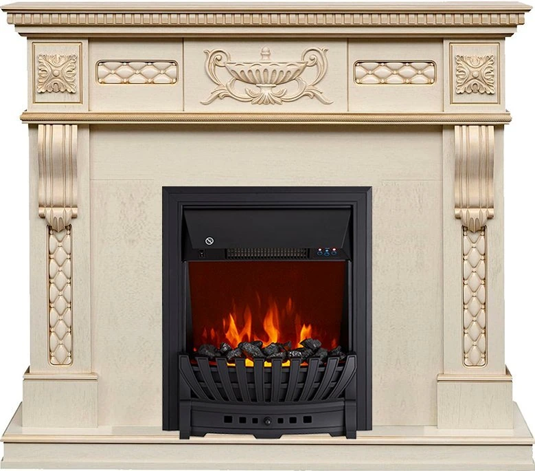 Электрокамин с классическим очагом 2D Royal Flame Corsica (cлоновая кость с патиной) c очагом Aspen Black