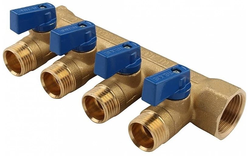 Коллектор распределительный TIEMME 3/ 4"x1/2 на 4 выхода, с наружной резьбой