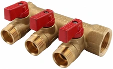 Коллектор распределительный TIEMME 3/ 4"x1/2 на 3 выхода, с наружной резьбой