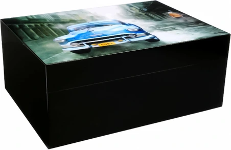 Настольный хьюмидор Gentili Blue Car на 50 сигар, Черный лак SV50-Black-Blue-Car