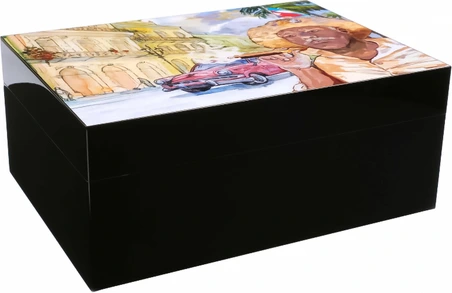 Настольный хьюмидор Gentili Havana Street на 50 сигар, Черный лак SV50-Black-Havana-Street