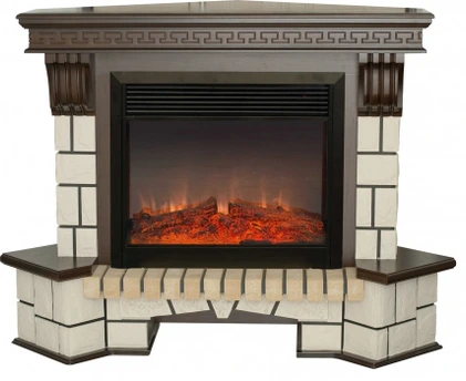 Электрокамин с широким очагом 2D Real-Flame Stone Corner 26 AO-217 с очагом MOONBLAZE DELUXE BL китайский