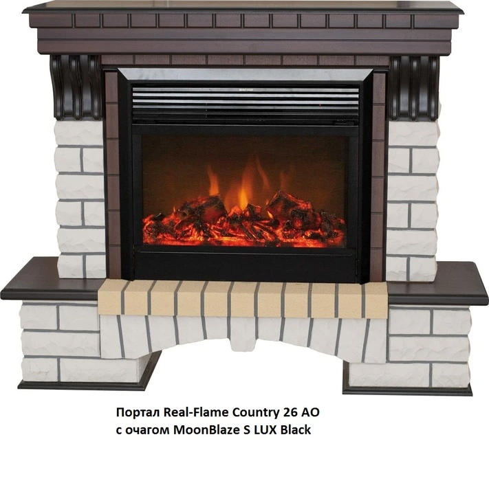 Электрокамин с широким очагом 2D Real-Flame Country 26 АО-215 + MOONBLAZE DELUXE BL