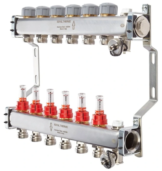 Для отопления Royal Thermo 1" ВР-3/4" НР, 11 выходов с расходомерами, нерж. (RTE 52.111)