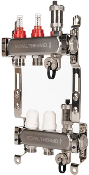 Для отопления Royal Thermo 1" ВР-3/4" НР, 2 выхода с расходомерами, нерж. (RTO 52.202)