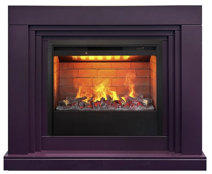 Электрокамин с широким очагом 3D Real-Flame STANLEY 26 PLUM с очагом 3D Helios 26