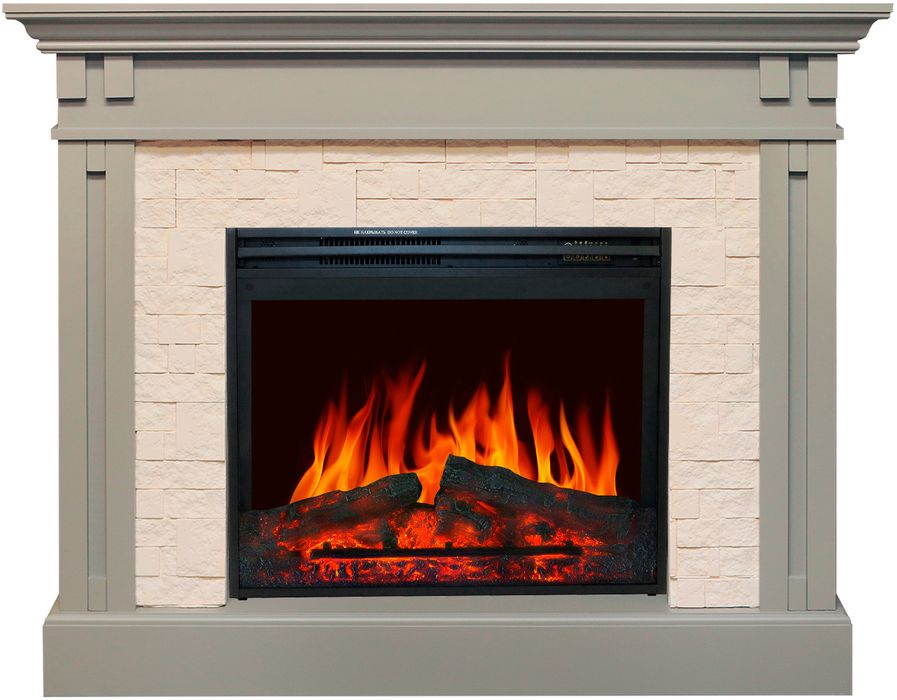 Электрокамин с широким очагом 2D Royal Flame Cambridge Umbra Grey камень бежевый с очагом Jupiter FX New (умбра грей)