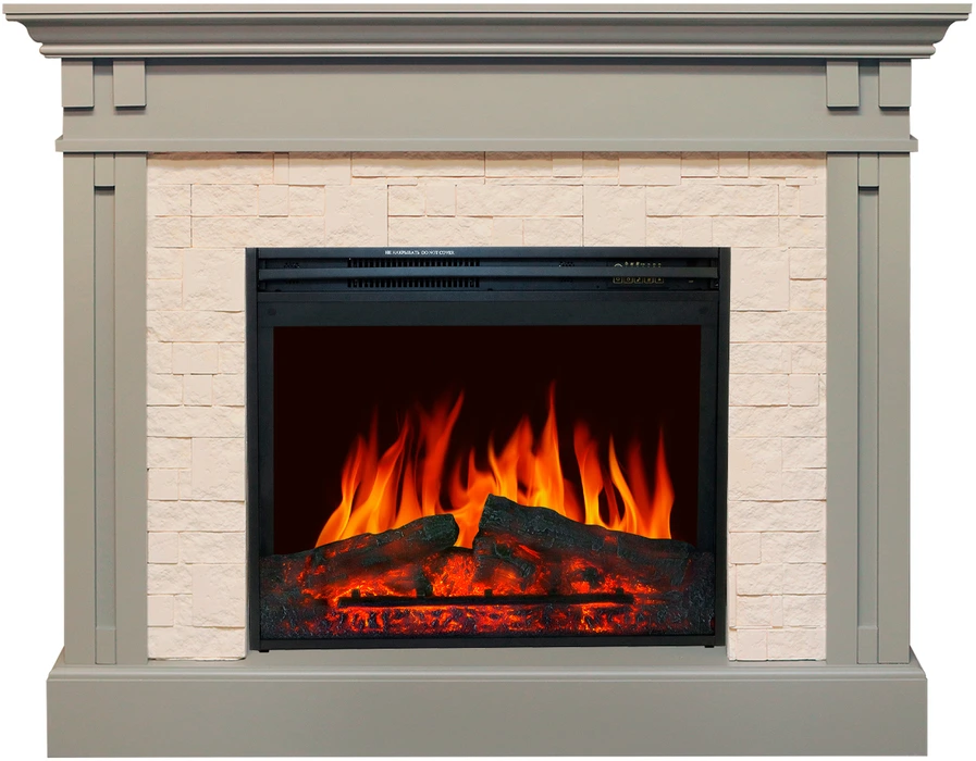 Электрокамин с широким очагом 2D Royal Flame Cambridge Umbra Grey камень бежевый с очагом Jupiter FX New (умбра грей)