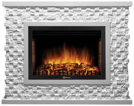 Электрокамин с широким очагом 2D Electrolux EFP/P-2520LS с порталом Firelight Quadro 25 песчаник античный белый/белая эмаль