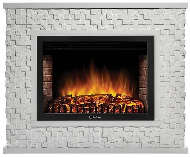 Электрокамин с широким очагом 2D Electrolux EFP/P-3020LS с порталом Firelight Quadro 30 песчаник античный белый/белая эмаль