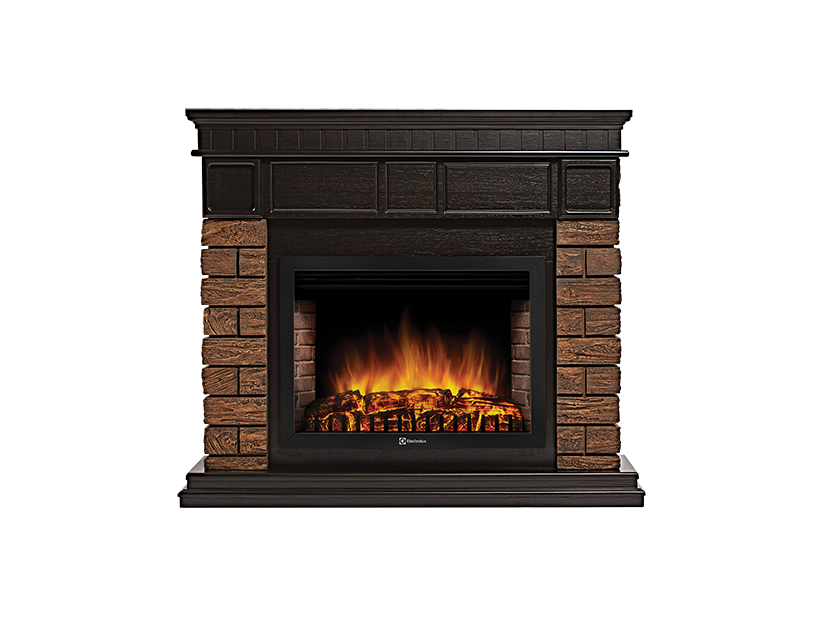 Электрокамин с широким очагом 2D Electrolux EFP/P-3320RLS с порталом Firelight Bricks WOOD 30 камень темный, шпон венге