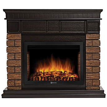 Электрокамин с широким очагом 2D Electrolux EFP/P-2720RLS с порталом Firelight Bricks WOOD 25 камень темный, шпон венге