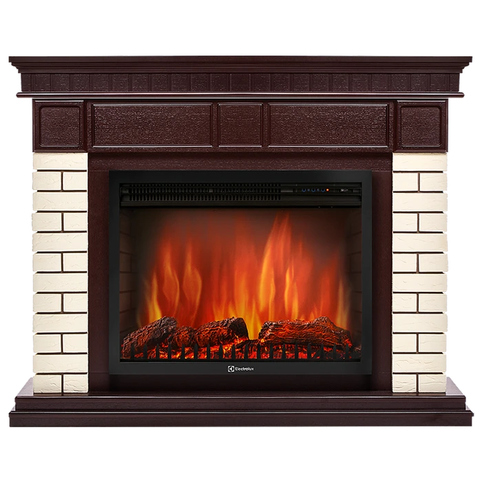 Электрокамин с широким очагом 2D Electrolux EFP/P-2720RLS с порталом Firelight Bricks 25 U (угловой) камень бежевый, темный дуб