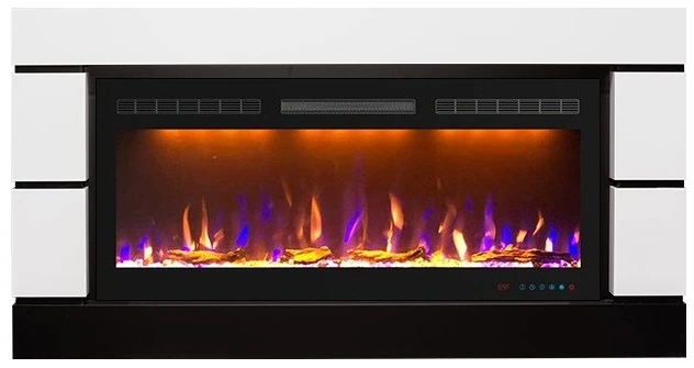 Электрокамин с широким очагом 2D Royal Flame Modern (белый с черным) с очагом Crystal 36 RF
