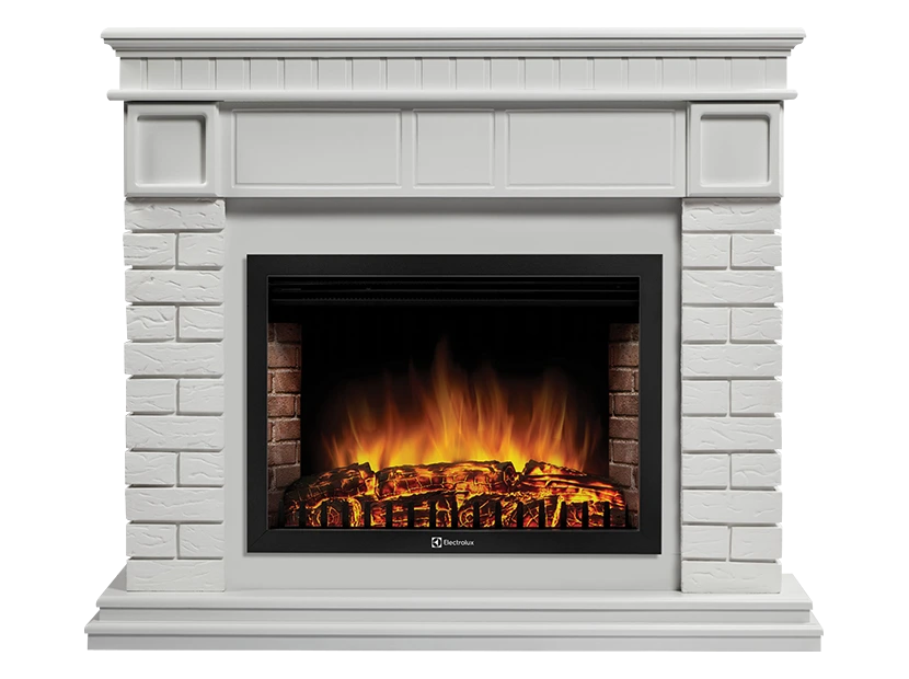 Электрокамин с широким очагом 2D Electrolux EFP/P-3020LS с порталом Firelight Bricks 30 кирпич белый/белая эмаль