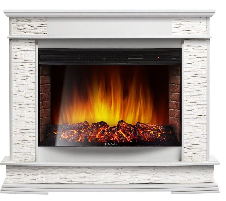 Электрокамин с широким очагом 2D Electrolux EFP/P-3320RLS с порталом Firelight Scala 30 сланец скалистый белый, белый дуб