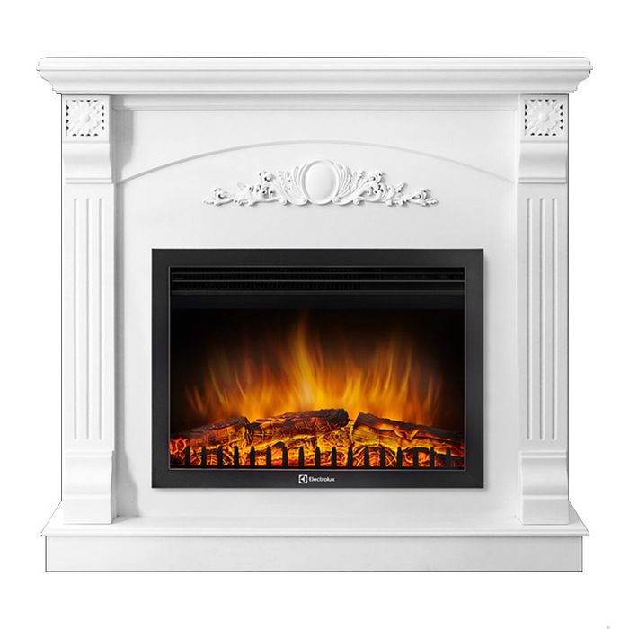 Электрокамин с широким очагом 2D Electrolux EFP/P-2520LS с порталом Firelight Barocco 25 белый