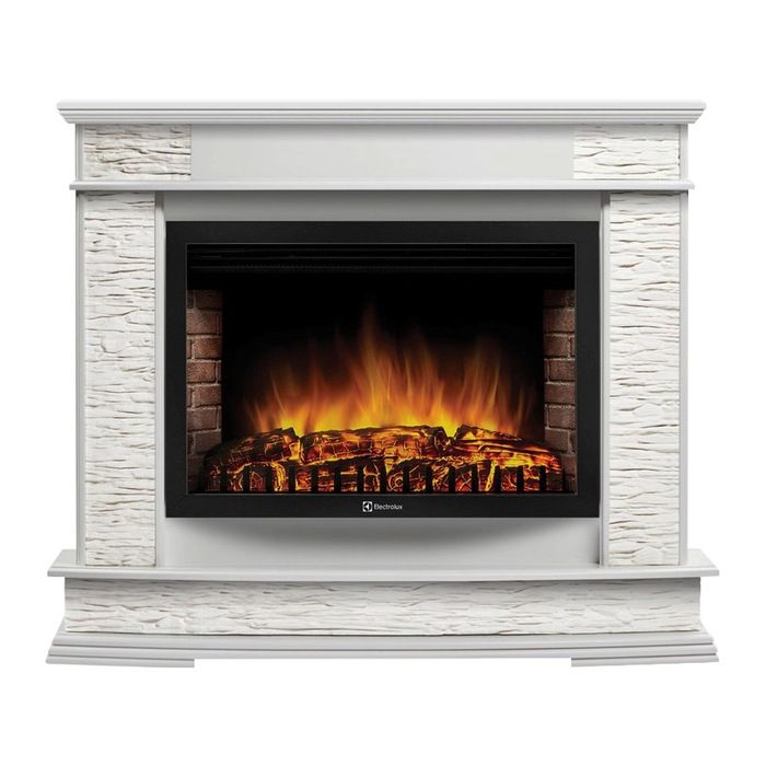 Электрокамин с широким очагом 2D Electrolux EFP/P-2520LS с порталом Firelight Scala 25 сланец скалистый белый шпон белый дуб
