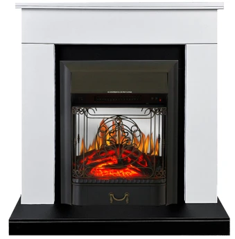 Электрокамин с классическим очагом 2D Royal Flame BERGEN белый с черным с очагом Fobos FX M Black/Brass