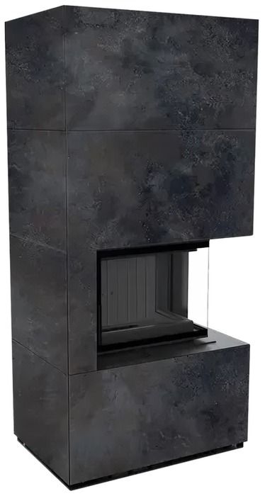 Готовый дровяной каминокомплект Kratki FLOKI PRO OXIDE NERO, угловое стекло справа, черная футеровка