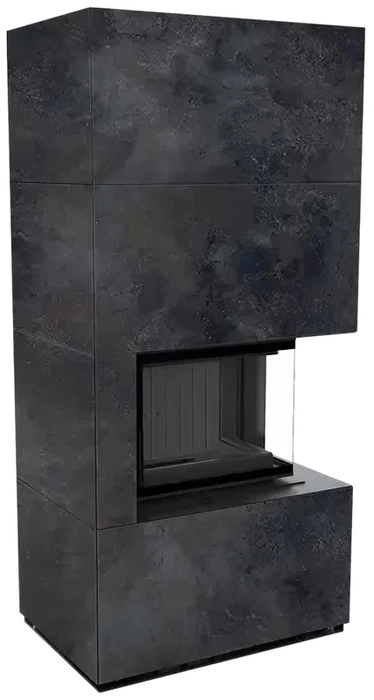 Готовый дровяной каминокомплект Kratki FLOKI PRO OXIDE NERO, угловое стекло справа, черная футеровка
