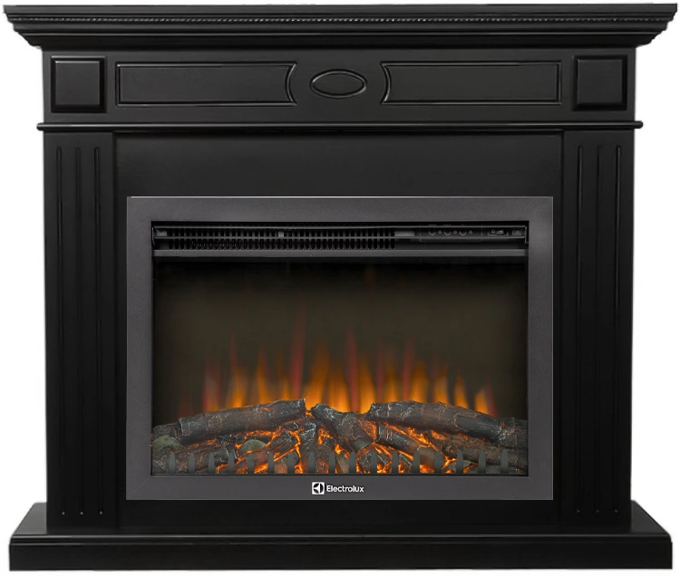 Электрокамин с широким очагом 2D Electrolux EFP/P-2520LS N с порталом Firelight Bianco 25 черная эмаль