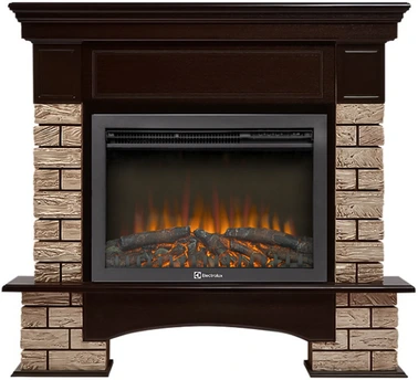 Электрокамин с широким очагом 2D Electrolux EFP/P-2520LS N с порталом Firelight Forte Wood 25 камень коричневый, шпон темный дуб