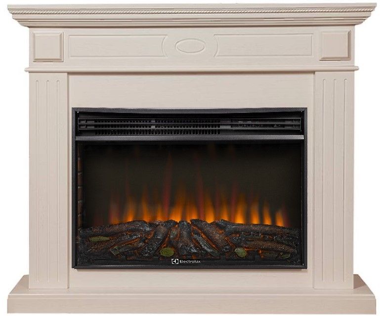 Электрокамин с широким очагом 2D Electrolux EFP/P-3020LS N с порталом Firelight Bianco 30 шпон белёный дуб