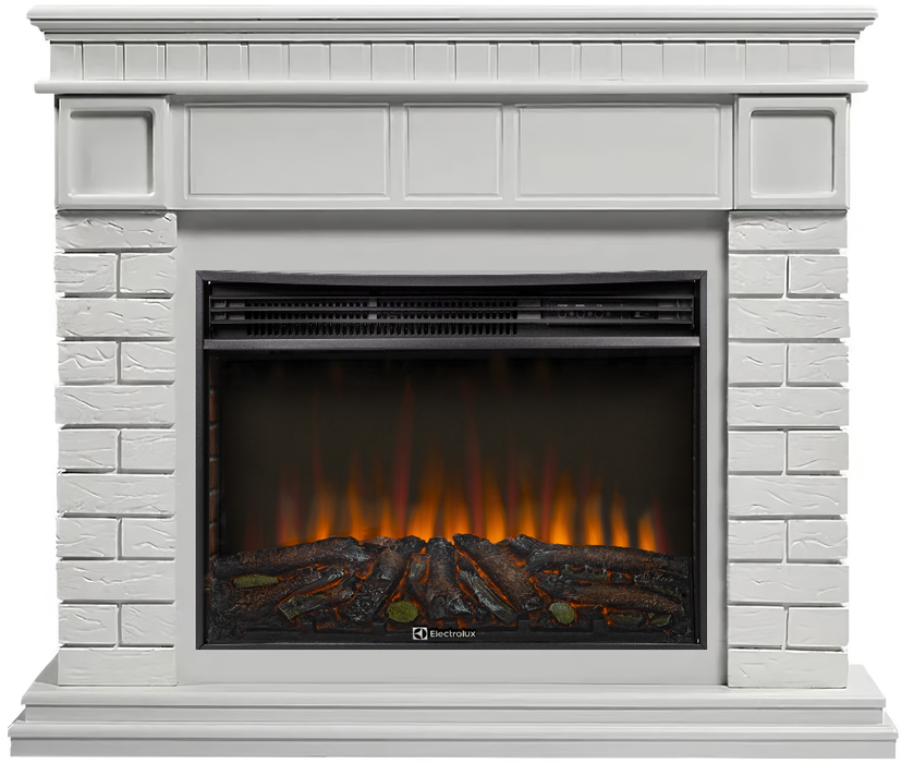 Электрокамин с широким очагом 2D Electrolux EFP/P-3020LS N с порталом Firelight Bricks 30 камень белый, белая эмаль