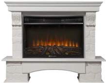 Электрокамин с широким очагом 2D Electrolux EFP/P-3020LS N с порталом Firelight Forte 30S камень белый, шпон белёный дуб