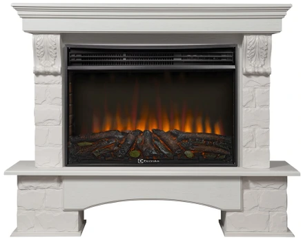 Электрокамин с широким очагом 2D Electrolux EFP/P-3020LS N с порталом Firelight Forte 30S камень белый, шпон белёный дуб