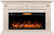 Электрокамин с широким очагом 2D Royal Thermo Aurora RTFP/P-AR40LS с порталом Firelight Siena 40, слоновая кость с золотой патиной