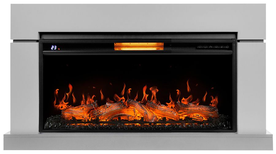 Электрокамин с широким очагом 2D Royal Thermo Aurora RTFP/P-AR40LS с порталом Firelight Lindos 40, светло-серый, р/в