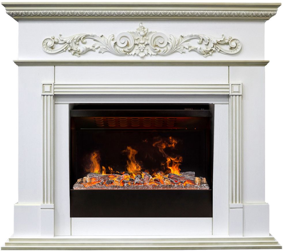 Электрокамин с широким очагом 3D Real-Flame BEETHOVEN 25,5/26 WT-519G с очагом 3D HELIOS 26 SBG