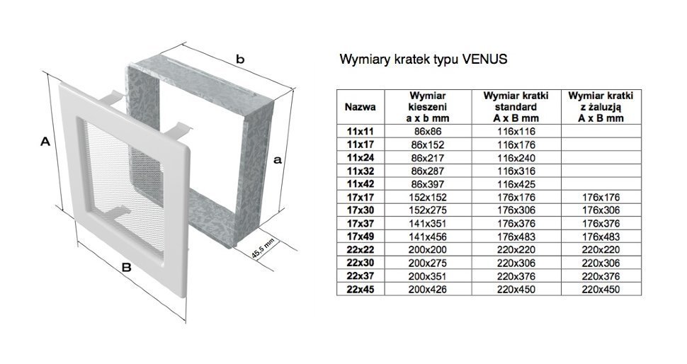 Вентиляционная решетка Kratki 22x45 Venus белая с жалюзи 22/45VBX, цвет белый Kratki 22x45 Venus белая с жалюзи 22/45VBX - фото 2