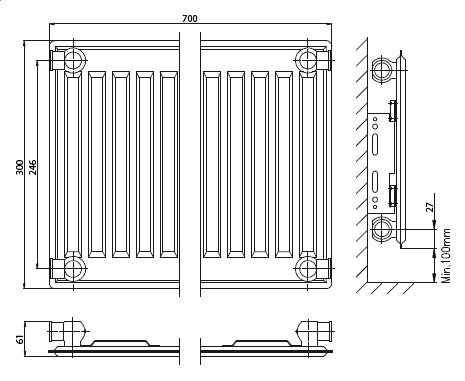 Стальной панельный радиатор Тип 10 Kermi FKO 10 900x500, цвет белый - фото 2