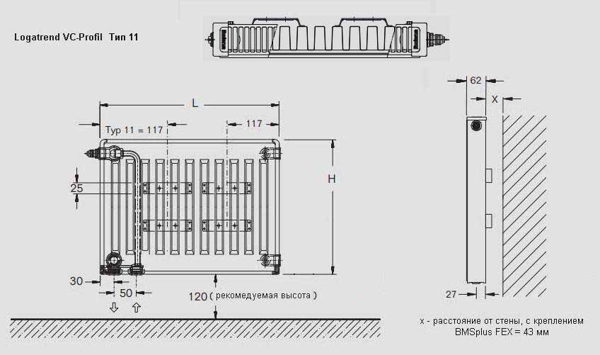 Стальной панельный радиатор Тип 11 Buderus Радиатор VK-Profil 11/600/400, re (48) (C), цвет белый Buderus Радиатор VK-Profil 11/600/400, re (48) (C) - фото 3