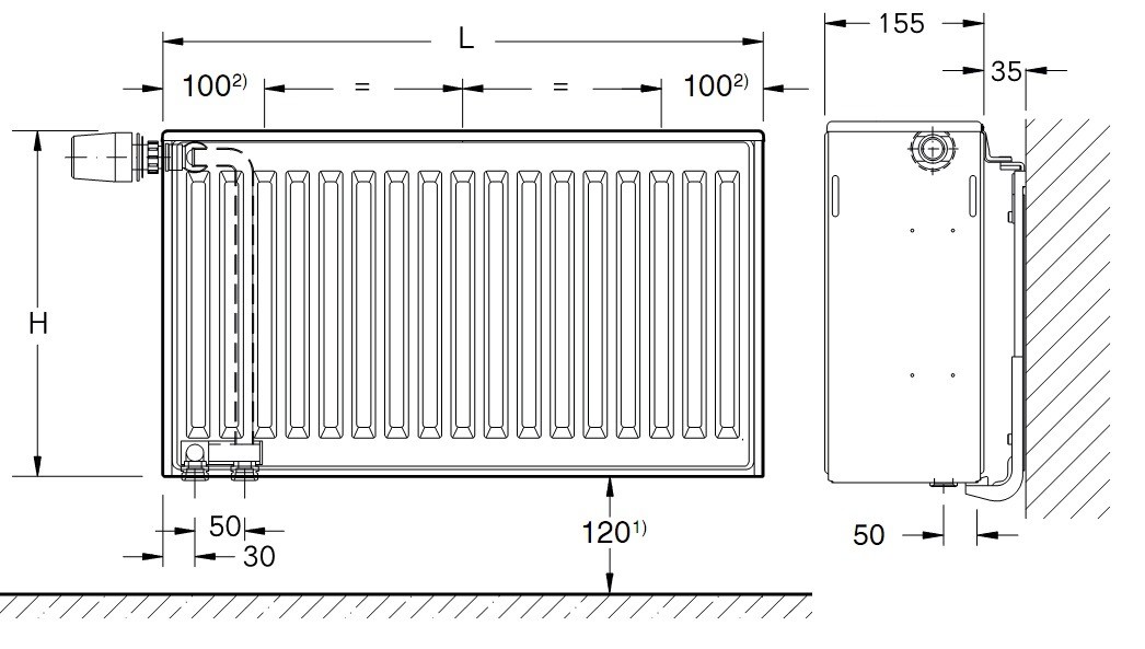 Стальной панельный радиатор Тип 33 Buderus Радиатор VK-Profil 33/600/900, re (12) (C), цвет белый Buderus Радиатор VK-Profil 33/600/900, re (12) (C) - фото 2