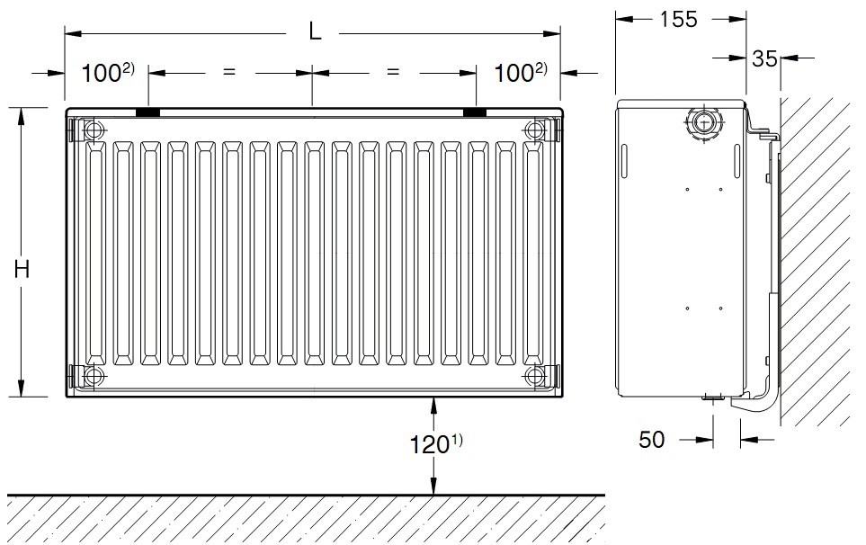 Стальной панельный радиатор Тип 33 Buderus Радиатор VK-Profil 33/400/800, re (18) (C), цвет белый Buderus Радиатор VK-Profil 33/400/800, re (18) (C) - фото 2