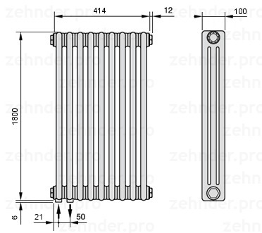 

Радиатор отопления Zehnder, Technolinetl, Zehnder Charleston 2180/59 TL