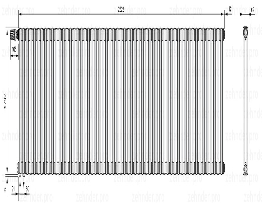 

Радиатор отопления Zehnder, Technolinetl, Zehnder Charleston 2180/57 TL