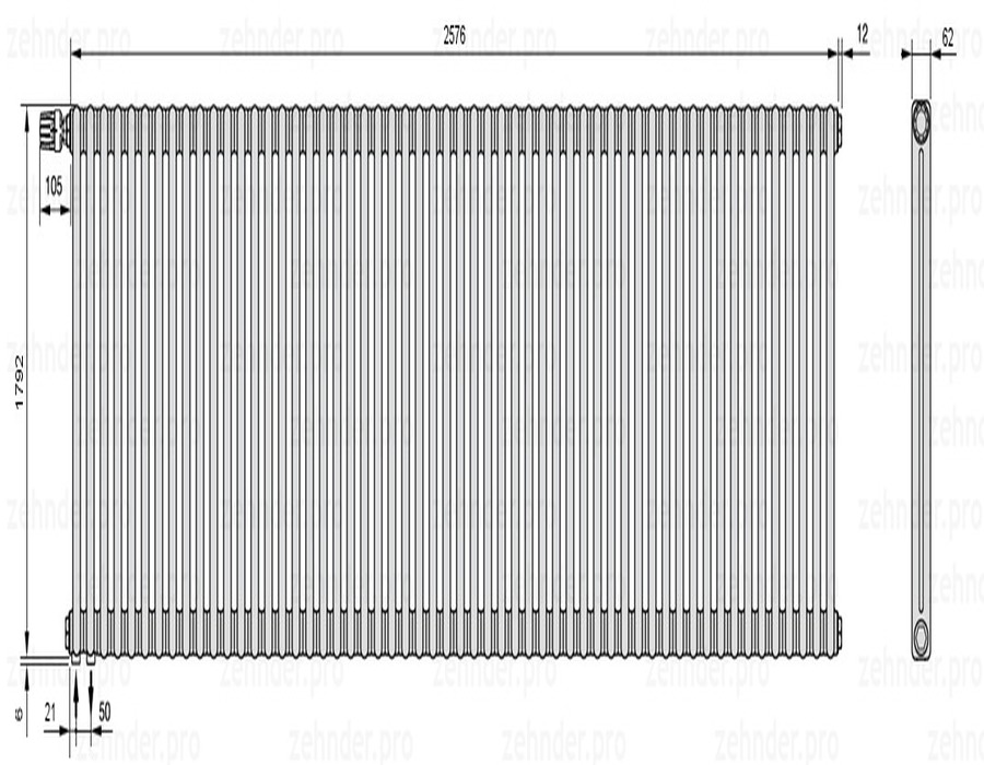 

Радиатор отопления Zehnder, Technolinetl, Zehnder Charleston 2180/56 TL